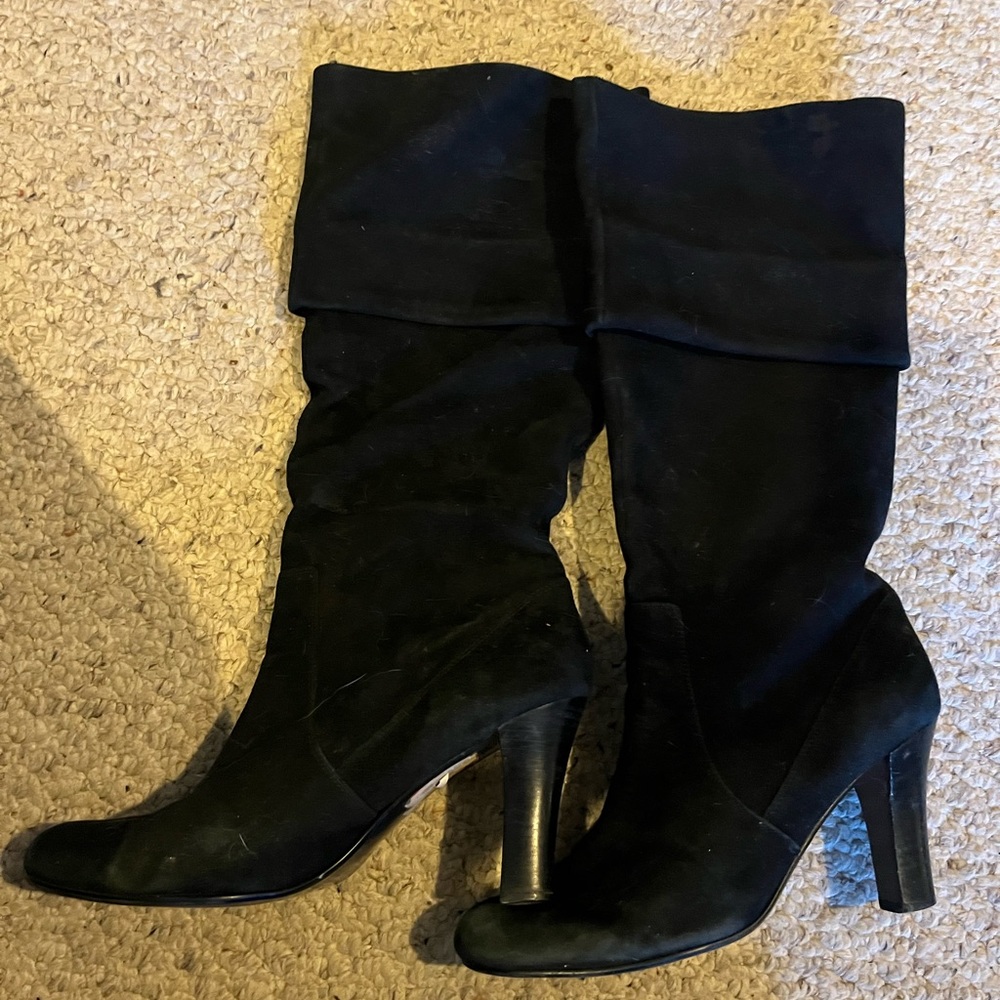 Black suede high boots; excellent condition